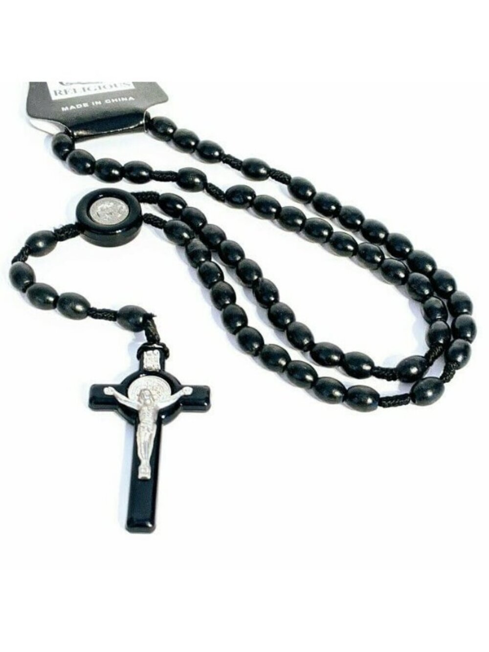 St. Benedict Corded Wooden Beads Rosary Black